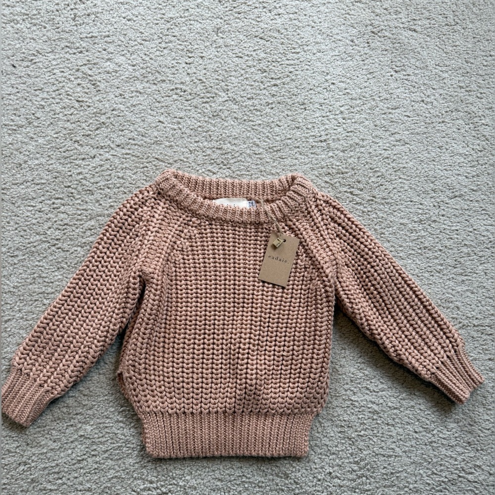 NWT Eadaie Chunky Knit Sweater 12-18M Warm Brown Organic Cotton
